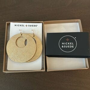Nickel & Suede round large earrings. Nickel free. NWT in original box.